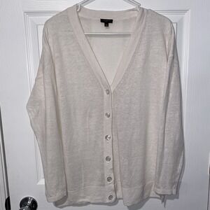 Talbots Women's Petite LP 100% Linen V-Neck Button Button-Up Cardigan Sweater